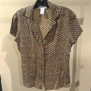 Rena Rowan Brown Chevron Short Sleeve Blouse